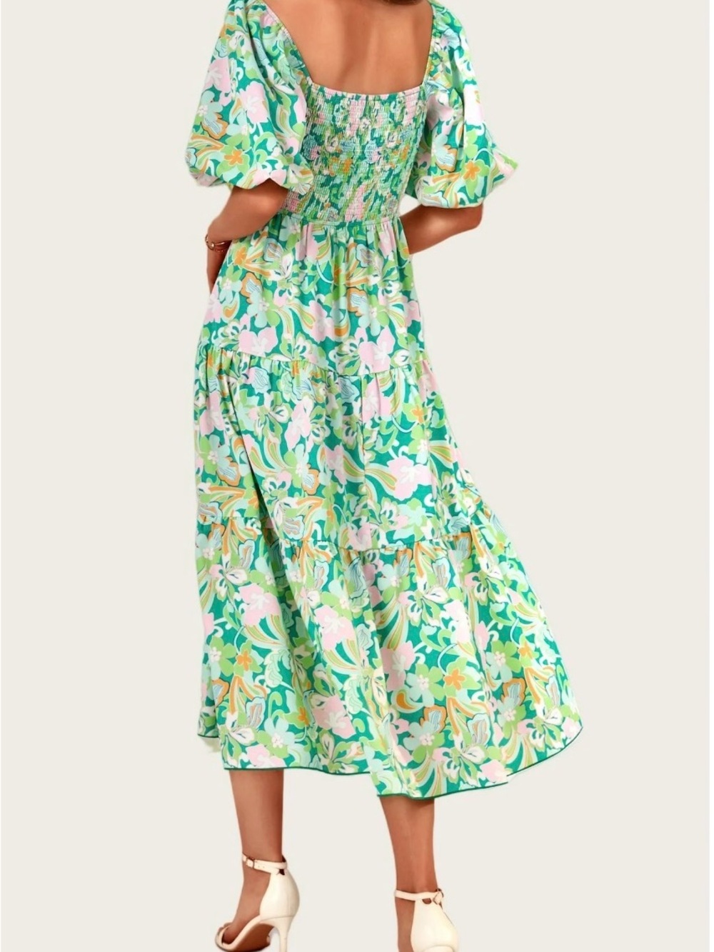 NTFBMWomen Summer Dresses Casual Flowy Beach Square Neck Puff Short Sleeve Sz L - Picture 2 of 2